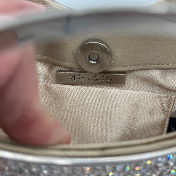 Kate Landry Rhinestones Cocktail Tan Purse Clutch Handle Grommets Strap Retro - Picture 11 of 14